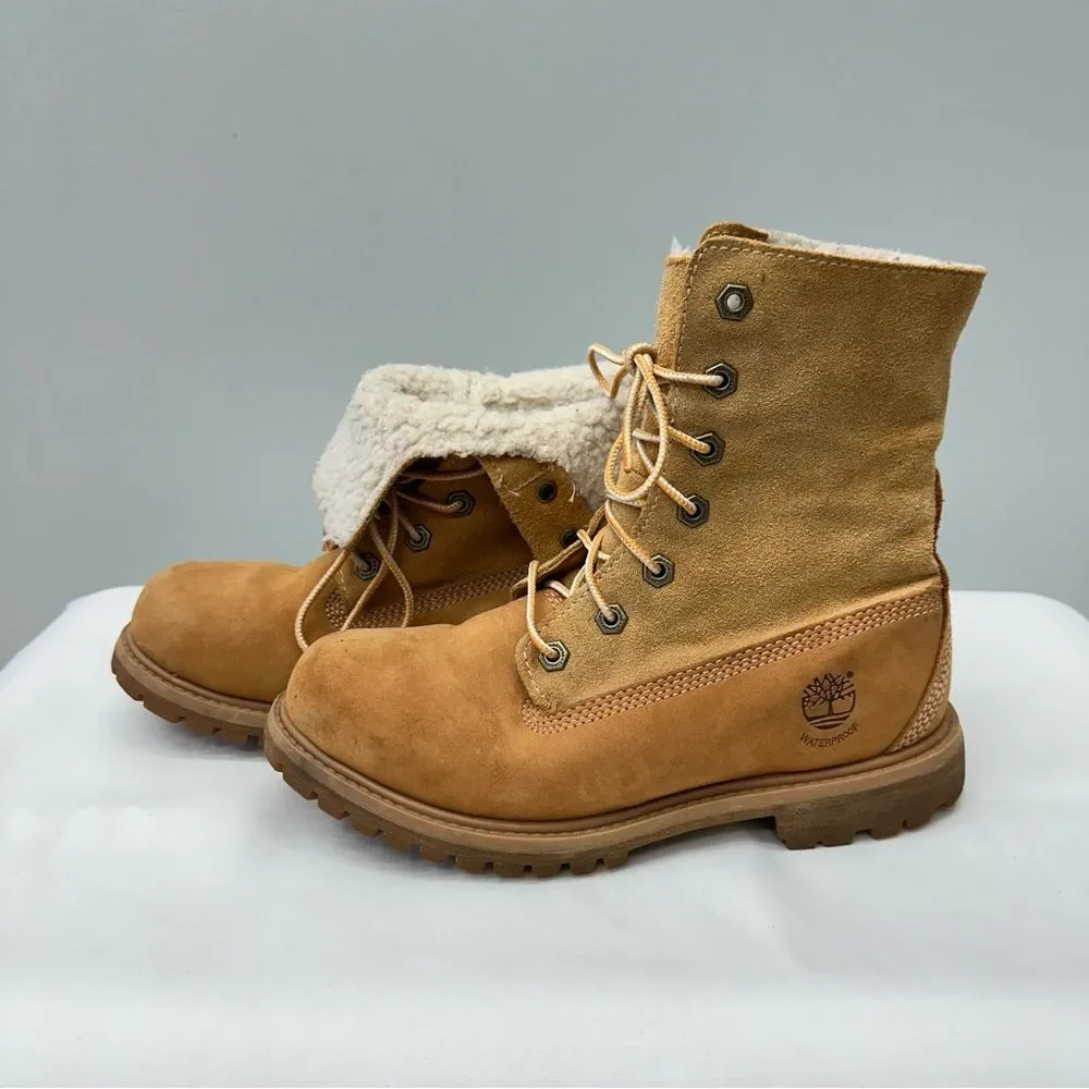 Timberland teddy lace up fold over boots leather brown women's 6 fully lined - Picture 2 of 9